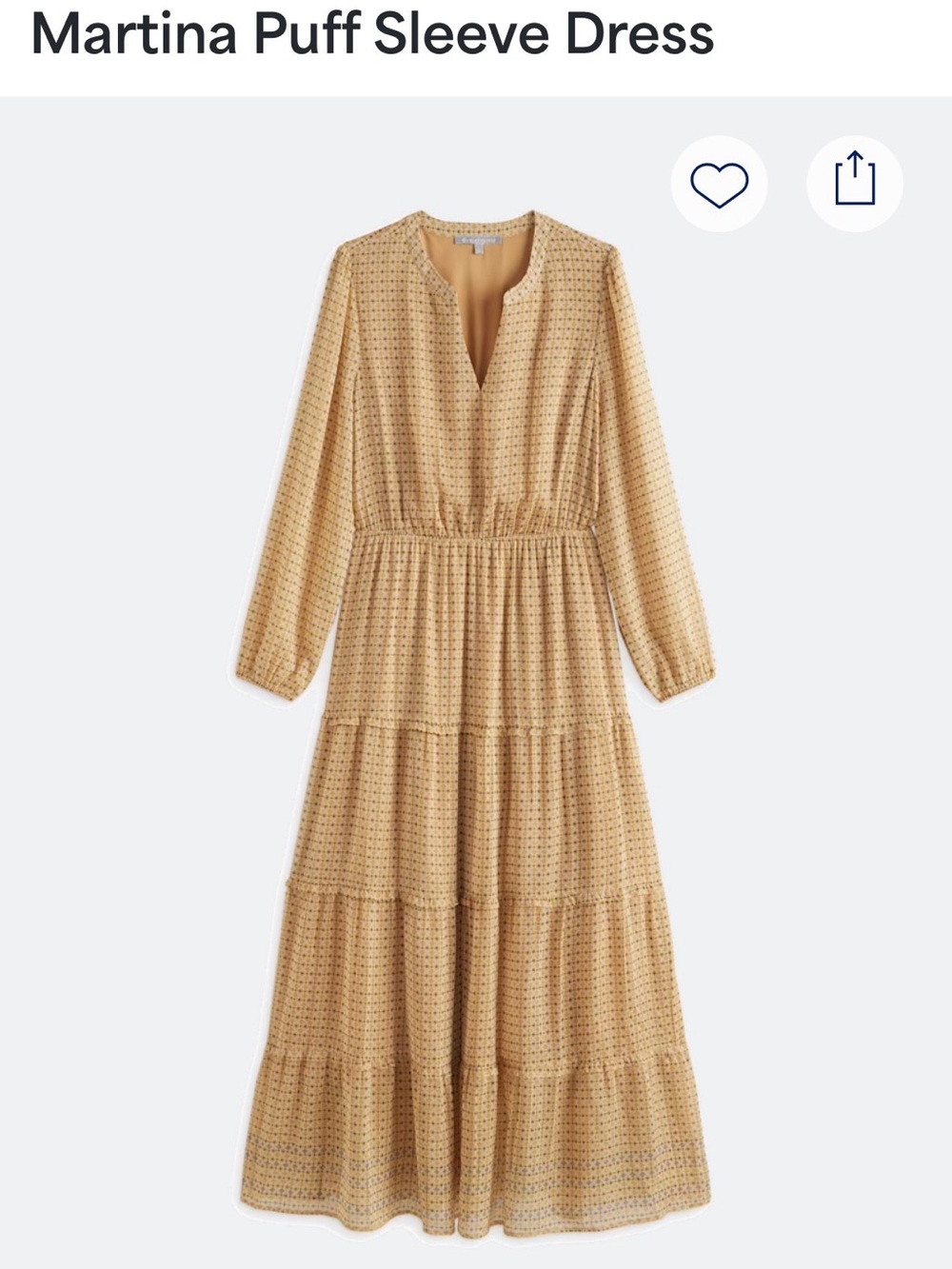 Women's Mustard Tiered V-Neck Long Sleeve Maxi Dress